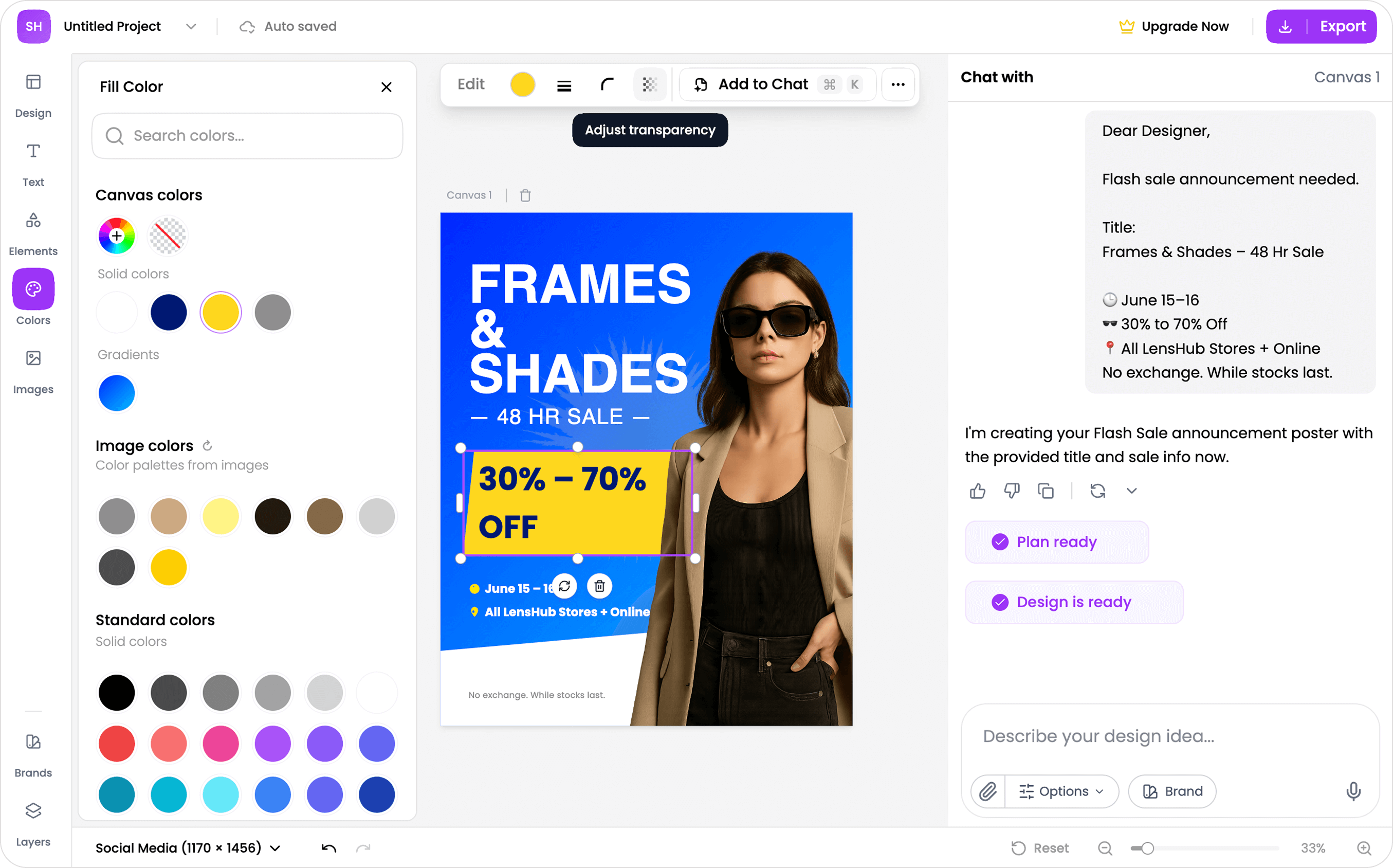 AI-generated ad example in DesignLumo